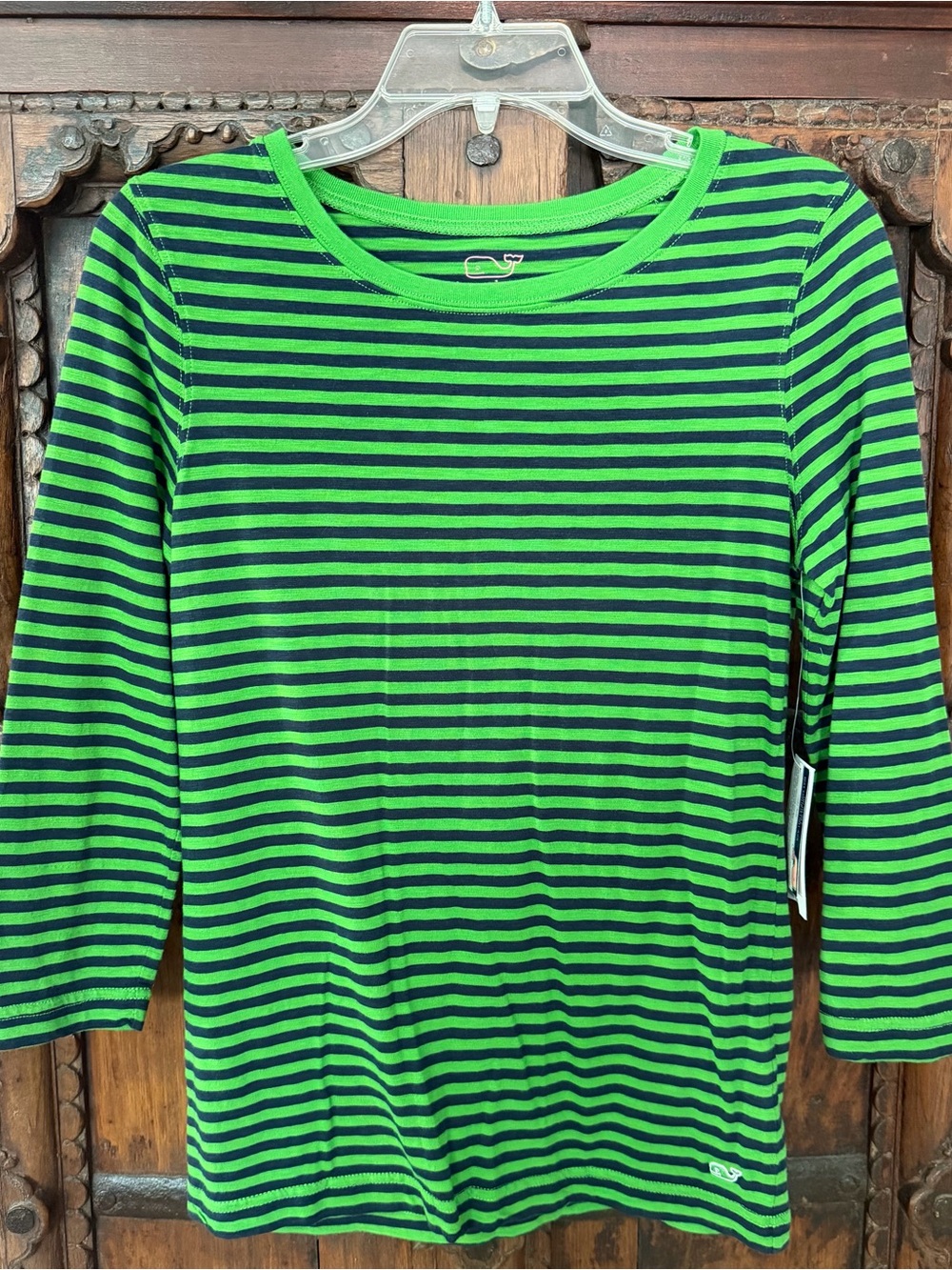 Vineyard Vines Green & Navy Blue Striped Top